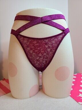 Retired VS Very Sexy Strappy Shimmer Lace Brazilian Cut Cheeky Panty Size M